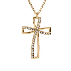 COLLIER VERMEIL PENDENTIF CROIX OXYDE BLANC SERTI 40+5CM