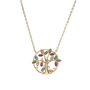 COLLIER VERMEIL ARBRE DE VIE OXYDES MULTI COULEURS 40+4CM