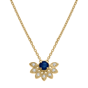 COLLIER VERMEIL DEMI FLEUR SAPHIR VÉRITABLE ET TOPAZES BLANCHES 42+3CM
