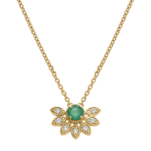 COLLIER VERMEIL DEMI FLEUR EMERAUDE VÉRITABLE ET TOPAZES BLANCHES 42+3CM