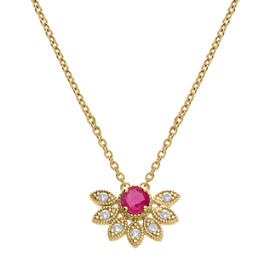 COLLIER VERMEIL DEMI FLEUR RUBIS VÉRITABLE ET TOPAZES BLANCHES 42+3CM