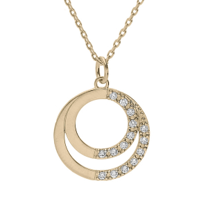 COLLIER VERMEIL DOUBLE CERCLE A GRAVER AVEC OXYDES BLANCS SERTIS 42+3CM