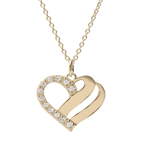 COLLIER VERMEIL COEUR A GRAVER AVEC OXYDES BLANCS SERTIS 42+3CM