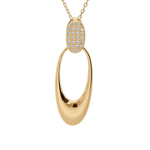 COLLIER VERMEIL MASSIF PENDENTIF OVAL ET OXYDES BLANCS SERTIS 40+5CM