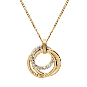 COLLIER VERMEIL PENDENTIF NOEUD D'AMOUR 3 CERCLES OXYDES BLANCS SERTIS  41+5CM