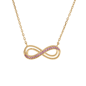 COLLIER VERMEIL MOTIF INFINI AJOURÉ AVEC OXYDES ROSE SERTIS 40+5CM