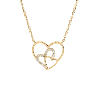 COLLIER VERMEIL TRIPLE COEUR ET OXYDES BLANCS SERTIS 40+5CM