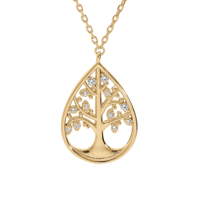 COLLIER VERMEIL FORME GOUTTE ARBRE DE VIE OXYDES BLANCS SERTIS 40+3,5CM