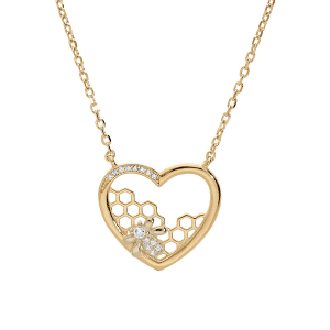 COLLIER VERMEIL COEUR AVEC MOTIF ABEILLE ET OXYDES BLANCS SERTIS 40+3CM