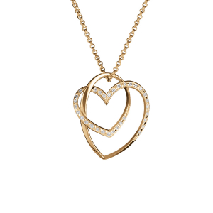 COLLIER VERMEIL DOUBLE COEUR PIERRES BLANCHES 43+2CM