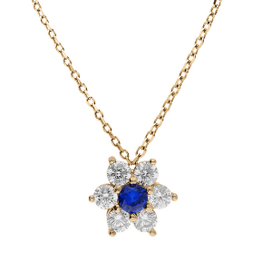 COLLIER VERMEIL PENDENTIF FLEUR MARGUERITE OXYDES CENTRE BLEU FONCÉ ET CONTOUR BLANCS SERTIS  40+5CM
