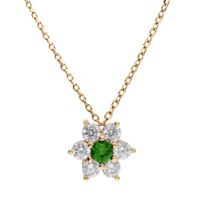 COLLIER VERMEIL PENDENTIF FLEUR  MARGUERITE OXYDES CENTRE VERT FONCÉ ET CONTOUR BLANCS SERTIS  40+5CM