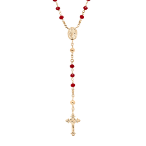 COLLIER VERMEIL CHAPELET VERRE FACETE GRENAT 50+5CM