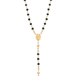 COLLIER VERMEIL CHAPELET VERRE FACETE NOIRE 50+5CM