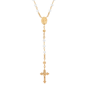 COLLIER VERMEIL CHAPELET VERRE FACETE BLANC 50+5CM