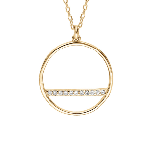 COLLIER VERMEIL PENDENTIF CERCLE ET BARETTE OXYDES BLANCS SERTIS 40+5CM