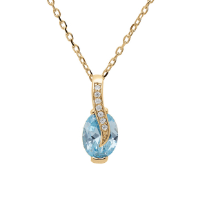 COLLIER VERMEIL PENDENTIF BLEUE CIEL ET OXYDES BLANCS SERTIS  42+3CM