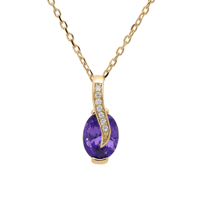 COLLIER VERMEIL PENDENTIF OXYDES VIOLET ET BLANCS SERTIS  42+3CM