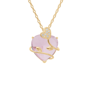 COLLIER VERMEIL PENDENTIF COEUR OXYDE ROSE AVEC VOLUTE 42+3CM