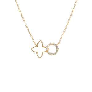 COLLIER VERMEIL FLEUR DECOUPÉE LISSE ET CERCLE OXYDES BLANCS SERTIS 40+4CM