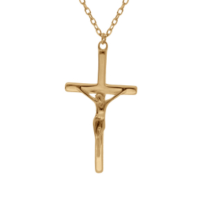 COLLIER ARGENT ET DORURE JAUNE PENDENTIF CROIX 39+4CM