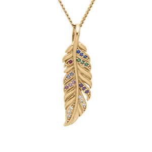 COLLIER VERMEIL PENDENTIF PLUME OXYDES MULTI COULEURS 42+3CM