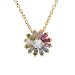 COLLIER VERMEIL PENDENTIF FLEUR OXYDES MULTICOULEURS 39+2+2CM