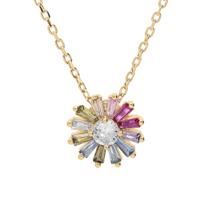 COLLIER VERMEIL PENDENTIF FLEUR OXYDES MULTICOULEURS 39+2+2CM