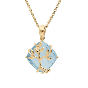 COLLIER VERMEIL PENDENTIF OXYDE BLEU CIEL AVEC ARBRE DE VIE  42+3CM