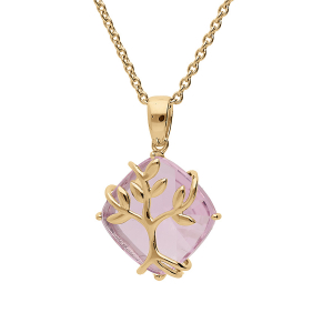 COLLIER VERMEIL PENDENTIF OXYDE ROSE AVEC ARBRE DE VIE  42+3CM