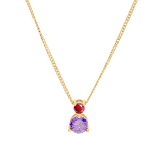 COLLIER VERMEIL PENDENTIF 2 OXYDES SERTIS 3 ET 5MM ROUGE ET VIOLET 42+3CM