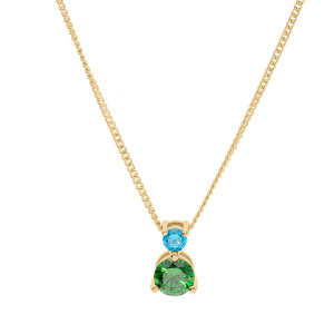 COLLIER VERMEIL PENDENTIF 2 OXYDES SERTIS 3 ET 5MM BLEU ET VERT 42+3CM