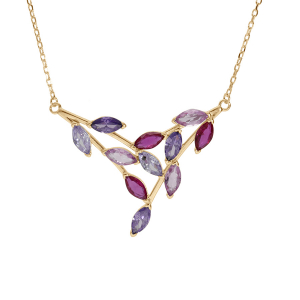 COLLIER VERMEIL FORME POINTE EMPIÉRRÉS VIOLET ROSE FUSCHIA 40+5CM