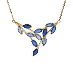 COLLIER VERMEIL FORME POINTE EMPIÉRRÉS BLEU CIEL ET BLEU FONCÉ 40+5CM