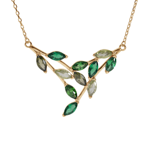 COLLIER VERMEIL FORME POINTE EMPIÉRRÉS VERT CLAIR ET VERT FONCÉ 40+5CM