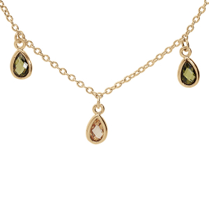 COLLIER VERMEIL PAMPILLES GOUTTES OXYDES VERTS ET ORANGÉ 40+5CM