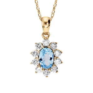 COLLIER VERMEIL MASSIF PENDENTIF OVALE PIERRE NATURELLE TOPAZE BLEUE CONTOUR OXYDES BLANCS SERTIS 40+5CM