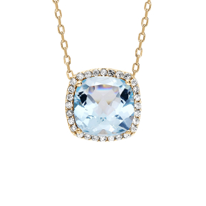 COLLIER VERMEIL MASSIF PENDENTIF CARRÉ PIERRE NATURELLE TOPAZE BLEUE CONTOUR OXYDES BLANCS SERTIS  40+5CM