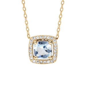 COLLIER VERMEIL PENDENTIF RECTANGULAIRE TOPAZE BLEUE CONTOUR OXYDES BLANCS SERTIS  40+5CM