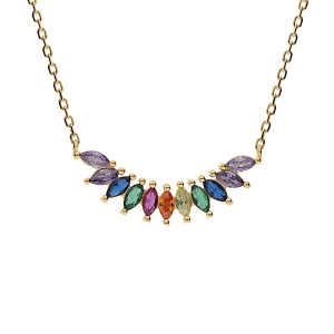COLLIER ARGENT RHODIÉ NAVETTES OXYDES MULTICOULEUR 42+3CM