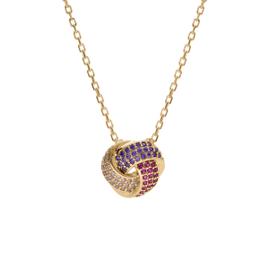 COLLIER VERMEIL PENDENTIF 3 RUBANS DEGRADÉ OXYDES ROSE ET VIOLET 42+3CM