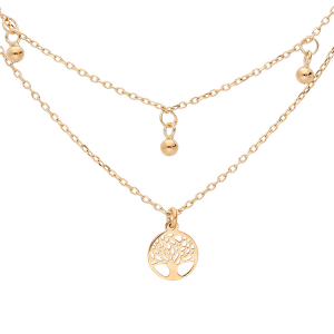 COLLIER VERMEIL DOUBLE CHAINE ARBRE DE VIE ET 3 BOULES 40+5CM