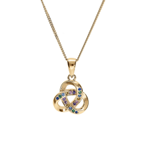 COLLIER VERMEIL PENDENTIF NOEUD OXYDES MULTI COULEURS SERTIS 42+3CM