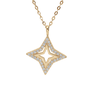 COLLIER VERMEIL PENDENTIF ETOILE AJOURÉE CONTOUR OXYDES BLANCS SERTIS 40+2+2CM