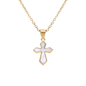 COLLIER VERMEIL PENDENTIF CROIX NACRE BLANCHE 39+4CM