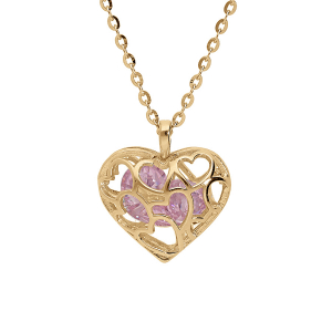 COLLIER VERMEIL PENDENTIF AJOURÉ ET OXYDE ROSE 39+4CM