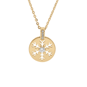 COLLIER VERMEIL PENDENTIF RONDELLE FLOCONN DE NEIGE AJOURÉ 39+4CM