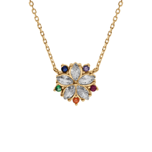 COLLIER VERMEIL  FLEUR OXYDES BLANCS ET MULTI COULEURS  40+4CM