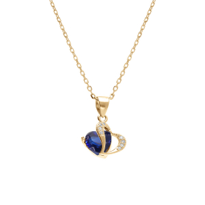 COLLIER VERMEIL PENDENTIF DOUBLE COEUR OXYDE BLEU ET BLANCS  40+3CM
