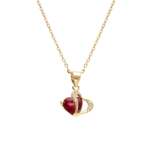 COLLIER VERMEIL PENDENTIF DOUBLE COEUR OXYDE ROUGE ET BLANCS  40+3CM